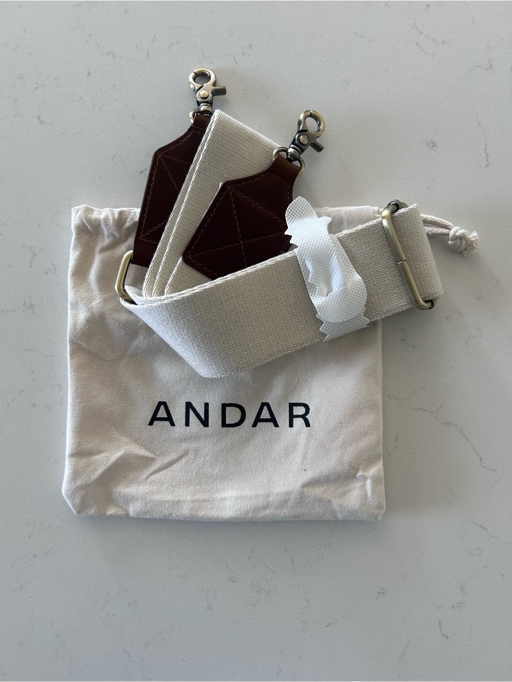 ANDAR Wayfinder Canvas Crossbody Strap in Cream with Brown Leather Accents